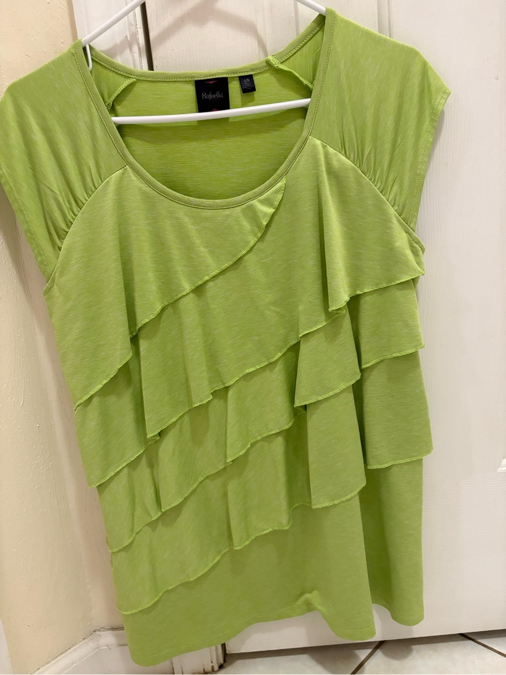 Rafaella Green Ruffle Cap-Sleeve Top